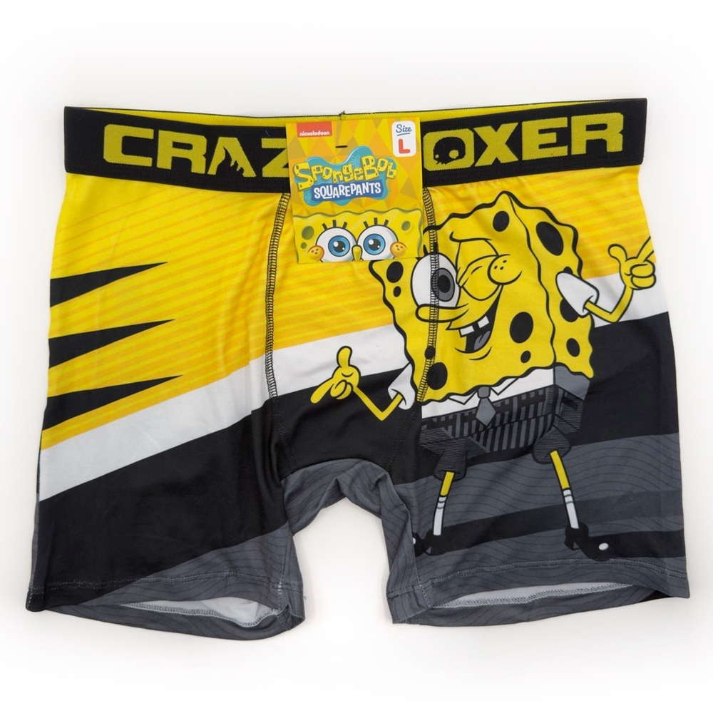 SpongeBob SquarePants Crazy Boxer Briefs Mens Size Large Underwear Yellow Black